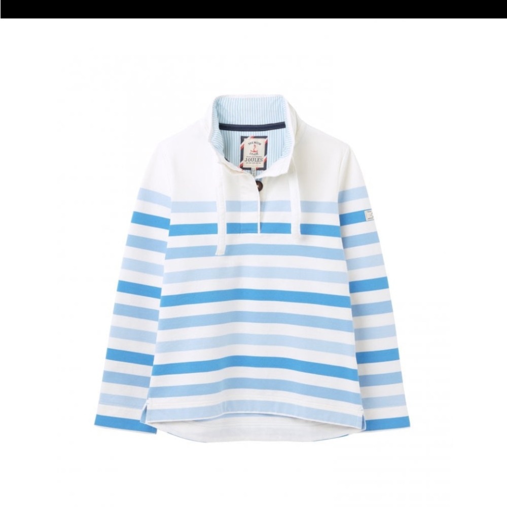 JOULES-NEW saunton funnel neck sweatshirt blue stripe rugby british